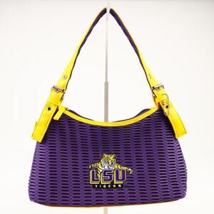 Alan Stuart LSU Tigers Embroidered Logo Perforated Handbag Tote Purple Yellow
